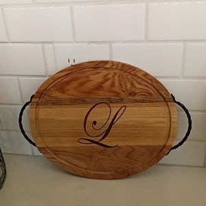 Monogrammed cutting board. metal handles. can be used for decor or food safe😃
